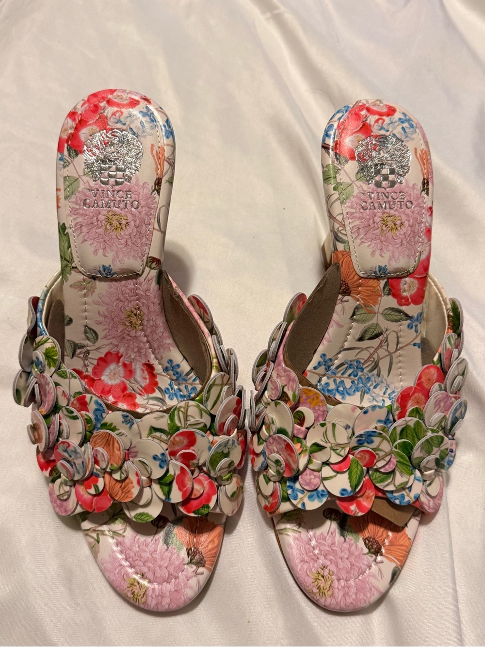 Vince Camuto Floral Appliqué Slide Sandals - Pink, Red, Green, Blue size 9.5